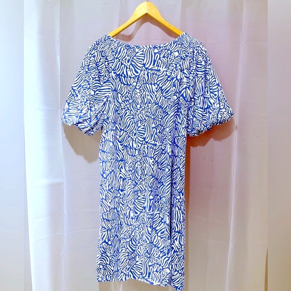Lilly Pulitzer Blue White Puff Sleeve Rosen Dress - Picture 2 of 7